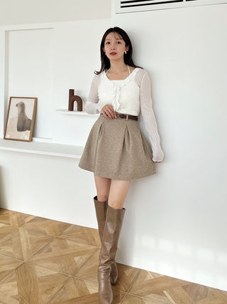 High-Waisted Structured Mini Skirt in Beige, Premium Fashionable Women's Skirts & Skorts at SNIDEL USA