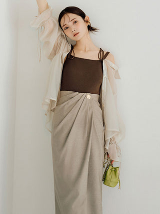 Asymmetrical Ruched High-Waist Maxi Skirt in Beige, Premium Fashionable Women's Skirts & Skorts at SNIDEL USA