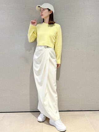 Asymmetrical Ruched High-Waist Maxi Skirt in Ivory, Premium Fashionable Women's Skirts & Skorts at SNIDEL USA