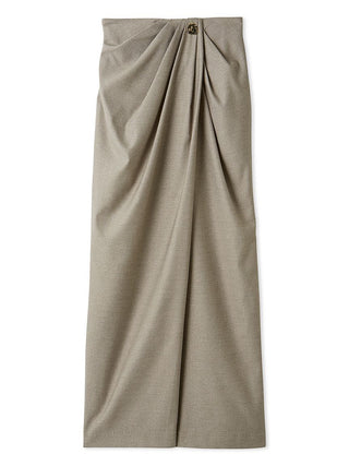 Asymmetrical Ruched High-Waist Maxi Skirt in Beige, Premium Fashionable Women's Skirts & Skorts at SNIDEL USA