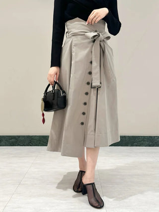 Asymmetrical High-Waisted Button-Up Midi Skirt in GRAY, Premium Fashionable Women's Skirts & Skorts at SNIDEL USA.