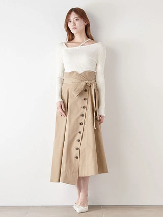 Asymmetrical High-Waisted Button-Up Midi Skirt