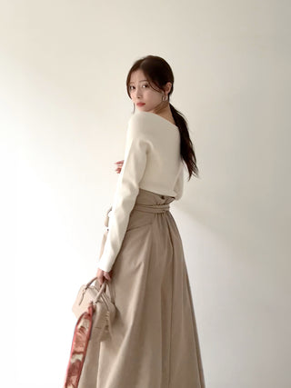 Asymmetrical High-Waisted Button-Up Midi Skirt in BEIGE, Premium Fashionable Women's Skirts & Skorts at SNIDEL USA.