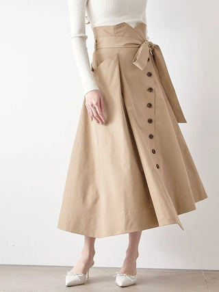 Asymmetrical High-Waisted Button-Up Midi Skirt in BEIGE, Premium Fashionable Women's Skirts & Skorts at SNIDEL USA.