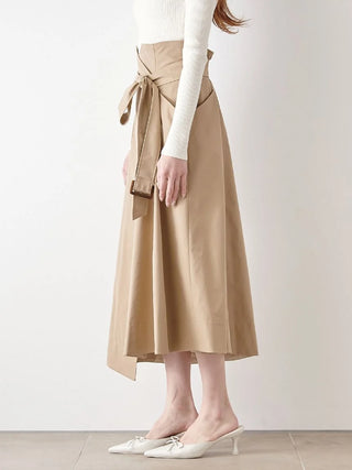 Asymmetrical High-Waisted Button-Up Midi Skirt in BEIGE, Premium Fashionable Women's Skirts & Skorts at SNIDEL USA.