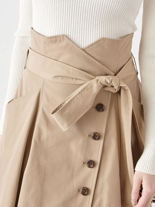 Asymmetrical High-Waisted Button-Up Midi Skirt in BEIGE, Premium Fashionable Women's Skirts & Skorts at SNIDEL USA.