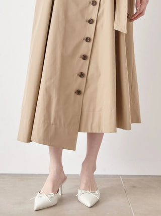 Asymmetrical High-Waisted Button-Up Midi Skirt in BEIGE, Premium Fashionable Women's Skirts & Skorts at SNIDEL USA.