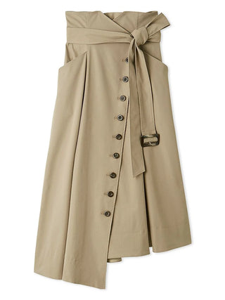 Asymmetrical High-Waisted Button-Up Midi Skirt in BEIGE, Premium Fashionable Women's Skirts & Skorts at SNIDEL USA.