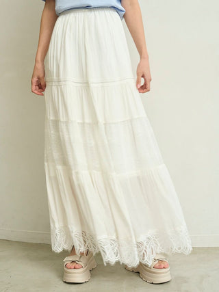 Boho Lace High-Waisted Ruffled Maxi Skirt