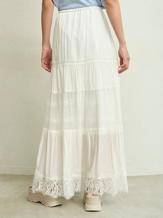 Boho Lace High-Waisted Ruffled Maxi Skirt