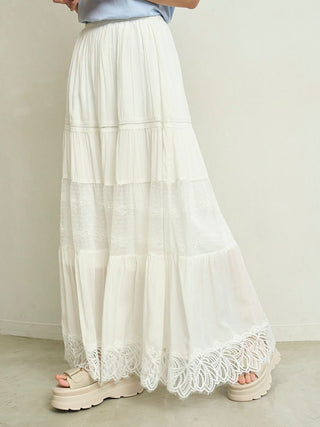 Boho Lace High-Waisted Ruffled Maxi Skirt