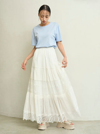 Boho Lace High-Waisted Ruffled Maxi Skirt