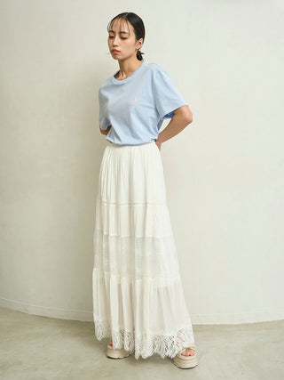 Boho Lace High-Waisted Ruffled Maxi Skirt