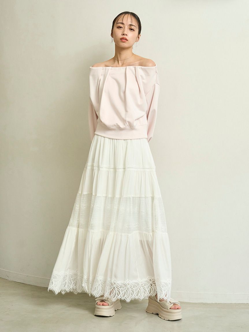 Boho Lace High-Waisted Ruffled Maxi Skirt SNIDEL Boho Lace High-Waisted Ruffled Maxi Skirt SNIDEL