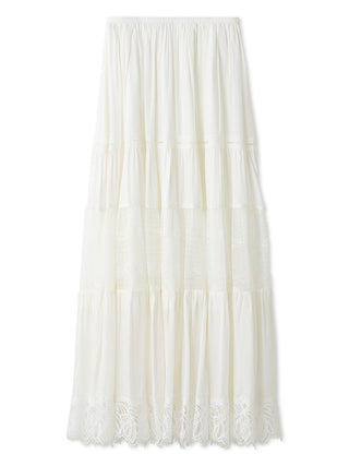 Boho Lace High-Waisted Ruffled Maxi Skirt in WHITE, Premium Fashionable Women's Skirts & Skorts at SNIDEL USA.