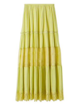 Boho Lace High-Waisted Ruffled Maxi Skirt in LIME, Premium Fashionable Women's Skirts & Skorts at SNIDEL USA.