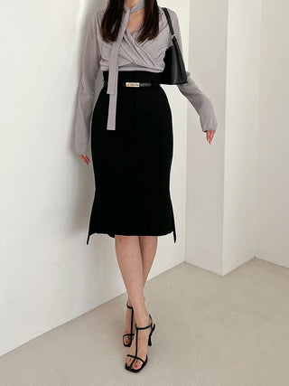 Belted Mid-Length Pencil Skirt