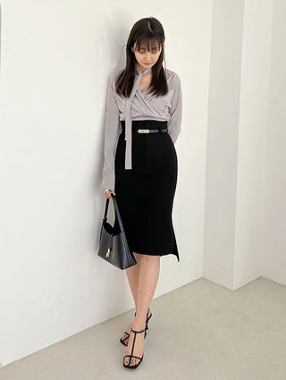 Belted Mid-Length Pencil Skirt