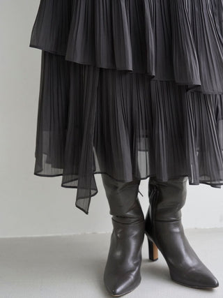 Sustainable Pleated Tiered Long Skirt