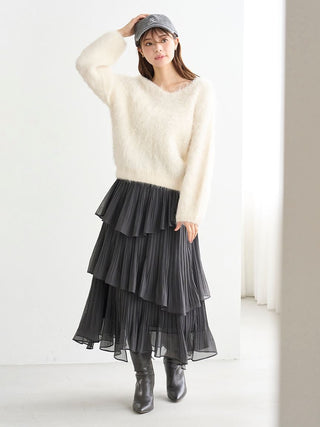 Sustainable Pleated Tiered Long Skirt
