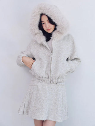 Side pleated tweed mini skirt