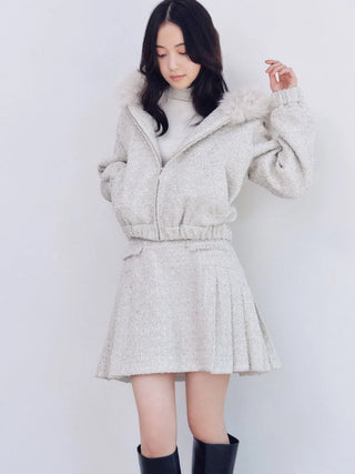 Side pleated tweed mini skirt