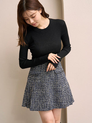 Side pleated tweed mini skirt