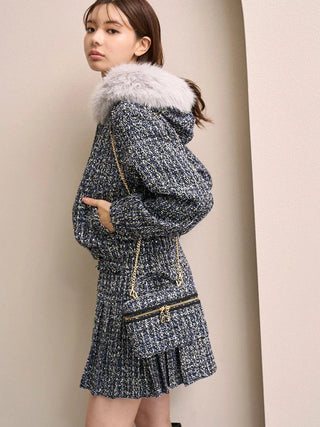 Side pleated tweed mini skirt