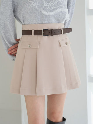 Pleated Mini Skirt with Belt