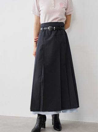Belted Pleated Maxi Skirt