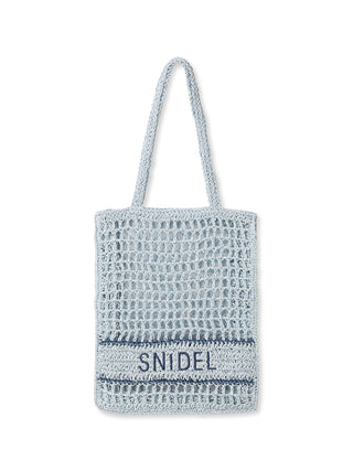 Blade Logo Crochet Tote Bag in light blue, Luxury Collection of Fashionable & Trendy Women's Bags at SNIDEL USA