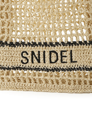 Blade Logo Crochet Tote Bag in beige, Luxury Collection of Fashionable & Trendy Women's Bags at SNIDEL USA