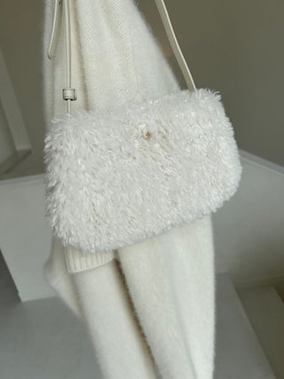  Faux Fur Shoulder Bag in ivory, Luxury Collection of Fashionable & Trendy Women's Bags at SNIDEL USA