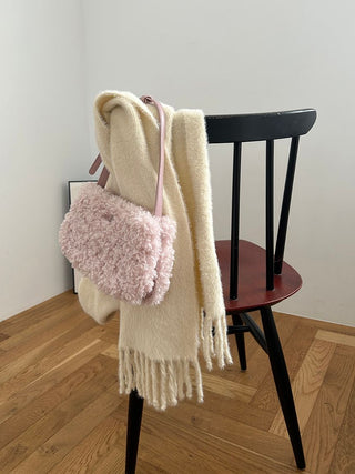 Faux Fur Shoulder Bag in light pink, Luxury Collection of Fashionable & Trendy Women's Bags at SNIDEL USA