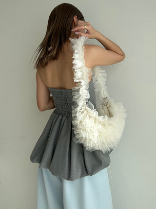 Ruffle Hobo Bag in Ivory, Premium Women's Fashionable Bags, Pouches at SNIDEL USA.