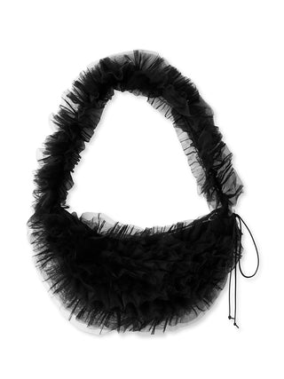 Ruffle Hobo Bag in Black, Premium Women's Fashionable Bags, Pouches at SNIDEL USA.