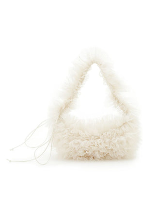 Glitter Dot Ruffled Tulle Hobo Bag in Ivory at Premium Women's Fashionable Bags, Pouches at SNIDEL USA