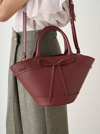 Bow Accent  Leather Tote in WINE, Premium Women's Fashionable Bags, Pouches at SNIDEL USA.