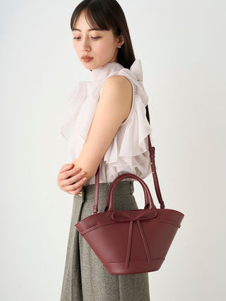 Bow Accent  Leather Tote in WINE, Premium Women's Fashionable Bags, Pouches at SNIDEL USA.