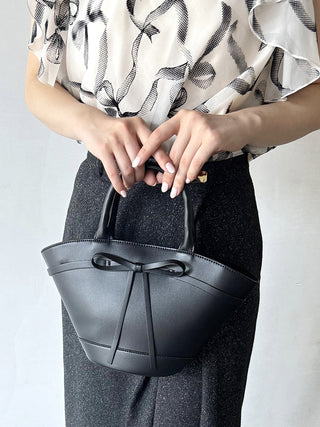 Bow Accent  Leather Tote in BLACK, Premium Women's Fashionable Bags, Pouches at SNIDEL USA.