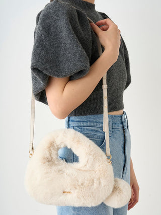 Luxury Faux Fur Mini Crossbody Bag in Ivory, Premium Women's Fashionable Bags, Pouches at SNIDEL USA