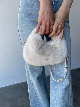 Luxury Faux Fur Mini Crossbody Bag in Ivory, Premium Women's Fashionable Bags, Pouches at SNIDEL USA