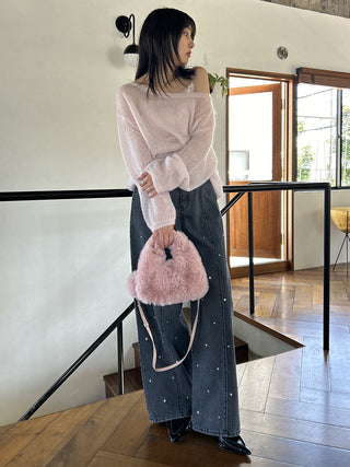 Luxury Faux Fur Mini Crossbody Bag in Pink, Premium Women's Fashionable Bags, Pouches at SNIDEL USA