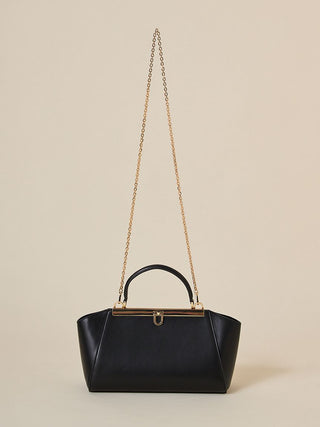 Classic Top-Handle Vintage-Inspired Leather Chain Bag in Black, Premium Women's Fashionable Bags, Pouches at SNIDEL USA