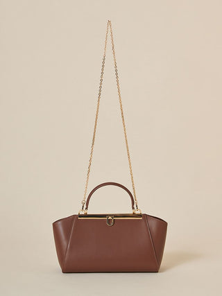 Classic Top-Handle Vintage-Inspired Leather Chain Bag in Mocha, Premium Women's Fashionable Bags, Pouches at SNIDEL USA