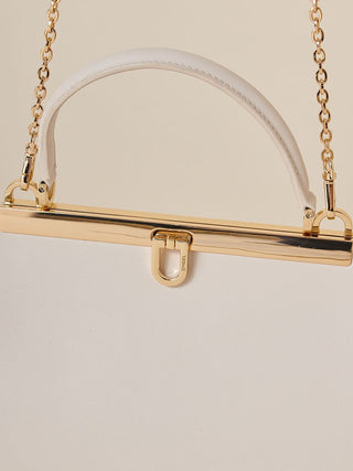 Classic Top-Handle Vintage-Inspired Leather Chain Bag in Ivory, Premium Women's Fashionable Bags, Pouches at SNIDEL USA