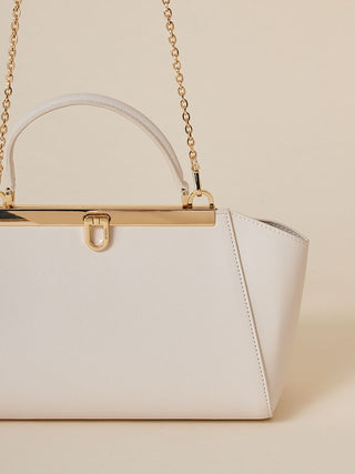 Classic Top-Handle Vintage-Inspired Leather Chain Bag in Ivory, Premium Women's Fashionable Bags, Pouches at SNIDEL USA