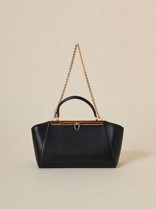 Classic Top-Handle Vintage-Inspired Leather Chain Bag in Black, Premium Women's Fashionable Bags, Pouches at SNIDEL USA