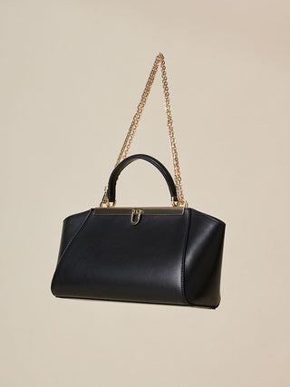 Classic Top-Handle Vintage-Inspired Leather Chain Bag in Black, Premium Women's Fashionable Bags, Pouches at SNIDEL USA