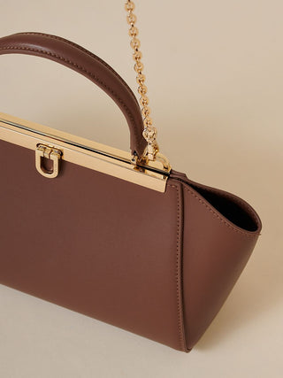 Classic Top-Handle Vintage-Inspired Leather Chain Bag in Mocha, Premium Women's Fashionable Bags, Pouches at SNIDEL USA